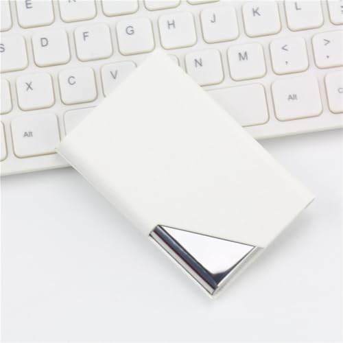 Slim Stainless Steel Card Organizer | PU Pocket-Sized Holder for Credit & Business Cards | Compact Design(white)