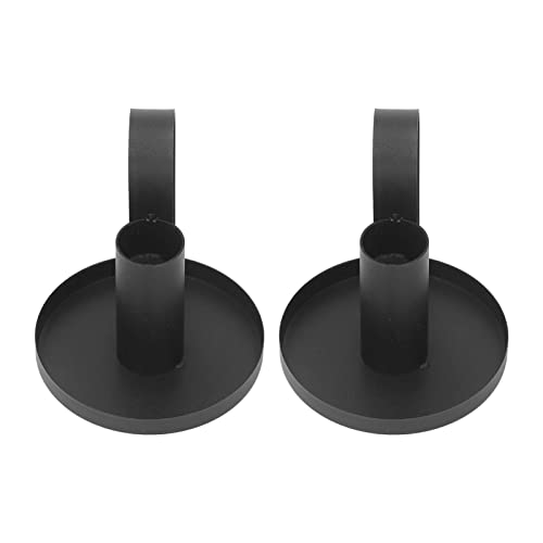 Metal Candle Holders Iron Candlestick Holders Black Retro Fashion Curved Handle for Fireplace Table Decoration 2Pcs Matte Black Rust Resistant – Image 3