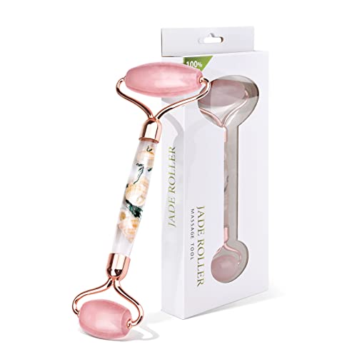 gemshan Natural Jade Face Roller Facial Skin Massager Stone for Face Eye Puffiness Anti Aging, Real Miniature Conch Aquarium Handle, Beauty Gift for Women (Rose Quartz)