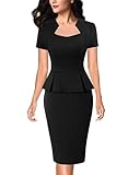 VFSHOW Womens 2025 Summer Work Business Office Bodycon Dress Square Neck Peplum Slim Professional Career Church Pencil Sheath Dresses (Black, Large) 11877 BLK L