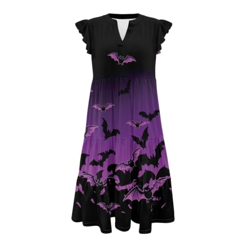 Image of Womens Summer Dress Ruffle Sleeve V Neck Dress Casual Fit Flowy Beach Vacation Sundress with Pocket S-2XL