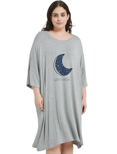Image of KFUBUO Plus Size Nightgowns for Women Oversized Sleep Tshirts Dress Short Sleeves Sleepwear With Pocket Fit S-5XL