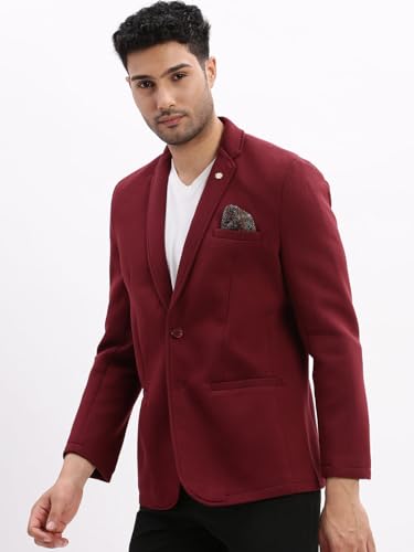 Image of SHOWOFFFF Men Solid Single Breasted Casual Blazer | Notched Lapel Full Sleeves Cotton Blazer for Mens | Slim Fit Regular Length Blazer for Men's