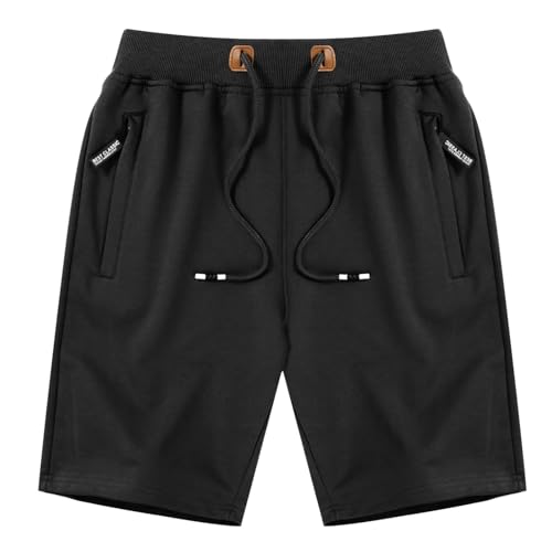 LY4U Pantalones Cortos Deportivos Casuales para Hombre con Bolsillos con Cremallera en la Cintura Elástica Negro M