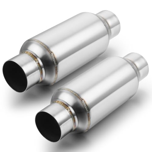A-KARCK 2.5 Inlet Exhaust Resonator 2.5 Inlet 2.5 Outlet 11.5 Overall Length Muffler Resonator Stainless Steel Polished 2 Pack