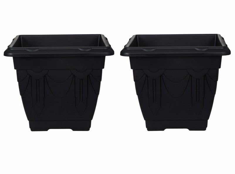 Whitefurze Venetian Traditional Design Round Planter 33cm Black (Pack of 2)