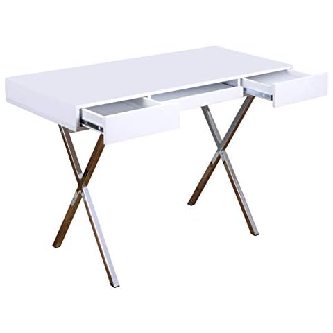 2K Furniture Designs - Davilla Modern Writing Computer Desk, White/Chrome Cover