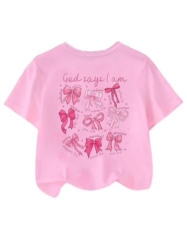 Girls Bow Graphic Cute T Shirts Crew Neck Short Sleeve Summer Casual Tee Tops
