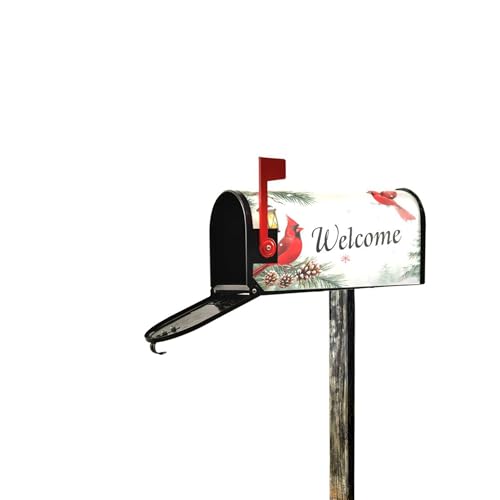 Image of Welcome Winter Cardinal Birds Magnetic Mailbox Covers Christmas Snowflake Poinsettia Mailbox Cover Standard Size Full Magnet Garden Yard Porch Mail Boxes Cover Holiday Decorations 21 inch L x 18 inch W