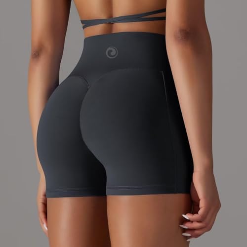 bpbtti Women's Crossover High Waist Workout Shorts with 2 Side Pockets3