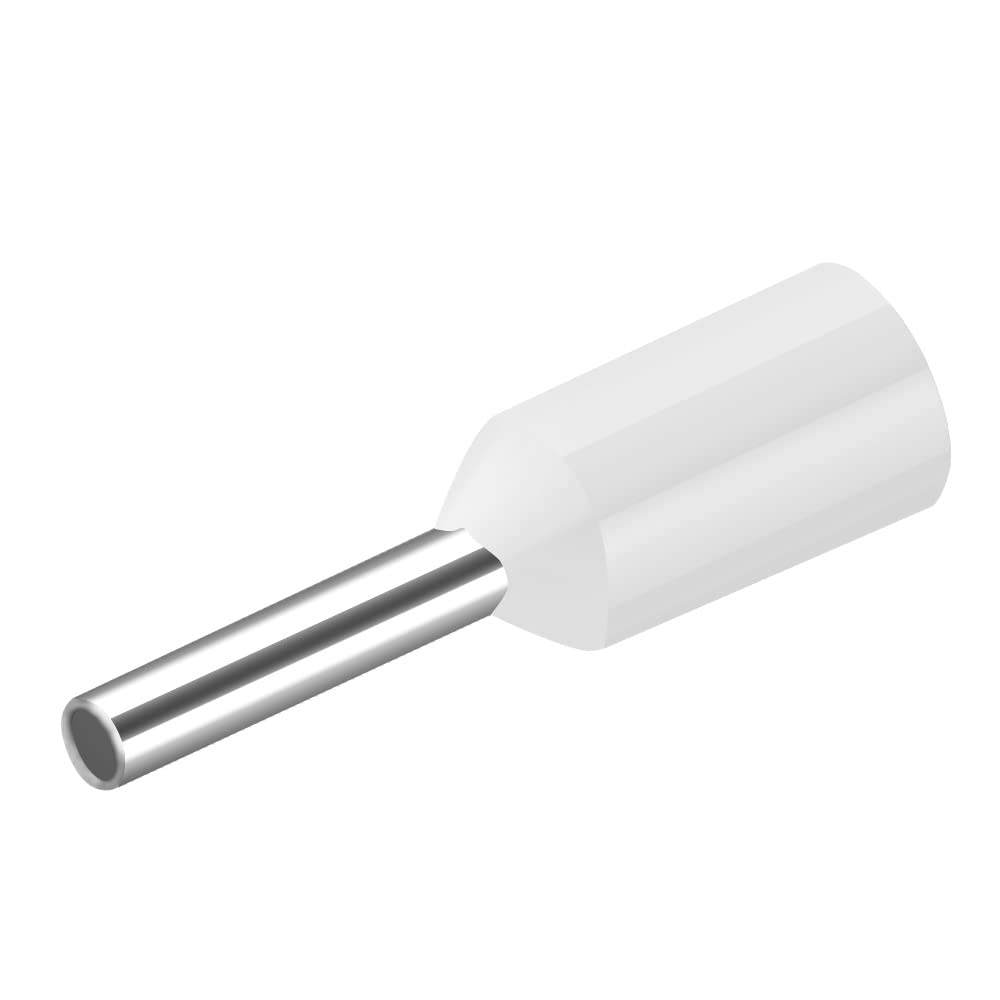 Heschen Terminal de extremo de cable, E0508, AWG22 / 0,5 mm², conector de crimpado de cobre, aislado de vinilo, blanco, paquete de 1000