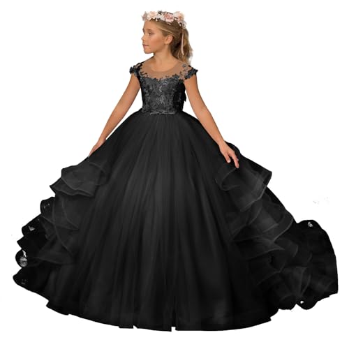 Clixsy Flower Girl Dress Lace Appliques - Tulle Princess Pageant Dress for Girls A-line Prom Ball Gowns