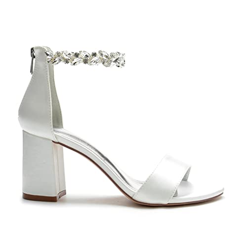 Women's Open Toe Chunky Block High Heel Crystal Wedding Shoes Evening Prom Dance Party Ankle Strap Dress Pump Shoes Sandals3