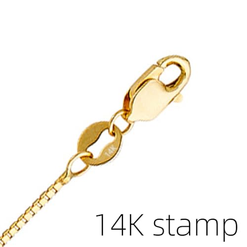 Real 14k Solid Yellow/White/Rose Gold Box Chain Link Necklace with Lobster Claw Clasp, Jewery Gift for Her Him, Thickness 0.7-1.2 mm, Length 16-24 inch2