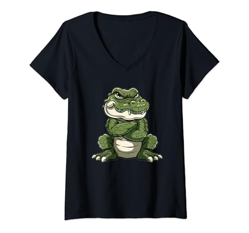 Mujer Cocodrilo gruñón I Kids Alligator Camiseta Cuello V