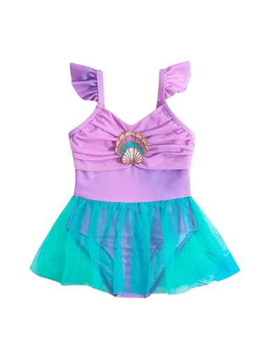 WDIRARA Toddler Girl's One Piece Swimsuit Ruffle Ruched Sleeveless Bathing Suit with Mesh Skirt