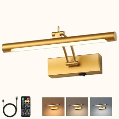 7Degobii Battery Operated Picture Light with Remote,Wireless Gallery Lights Gold 12in Rechargeable Display Light with Flexible Swing Arm,Dimmable Wall Sconce for Artwork on Wall