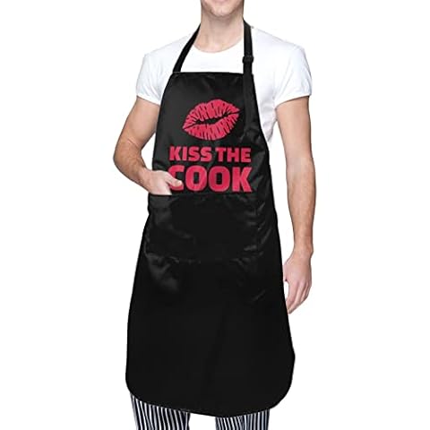 Echoserein Funny Kiss The Cook Apron Adjustable Bib Aprons With 2 Pockets For Men Women Chef Waterproof Decorative For Kitchen Cooking Bbq Grilling Cover
