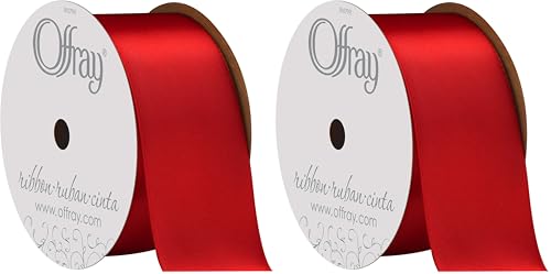 Image of Berwick Offray Satin Ribbon, 1.5 inch Wide, Red | Single Face | 4 Yards | Pack of 2