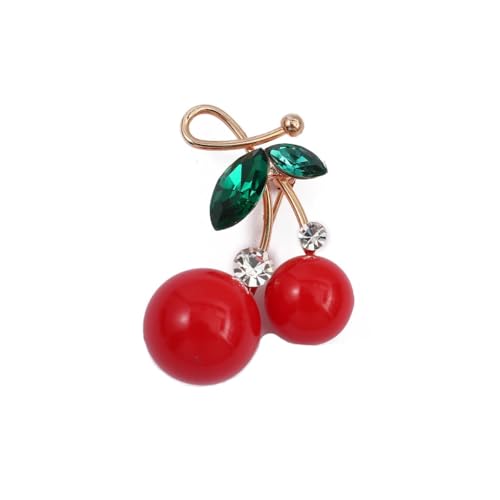Image of Cherry Brooch Pin 3D Cute Red Cherry Lapel Brooches Pin Dainty Crystal Cherrys Fruit Pins Brooch for Women Men Birthday Jewelry Gift Bag Hat