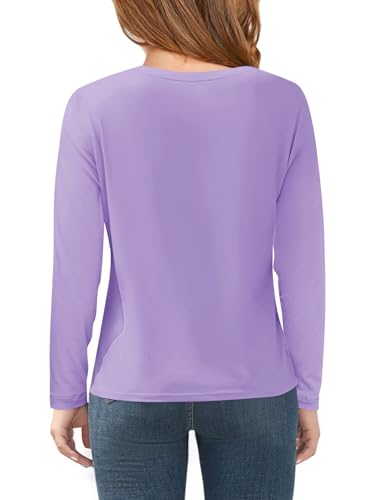 Haloumoning Camiseta de manga larga para niña, cuello redondo, camiseta de manga larga, informal, básica, 5-14 años, morado, 11-12 años