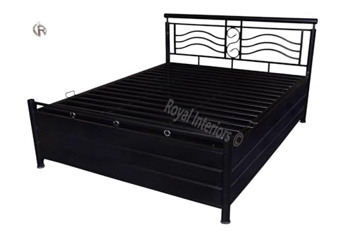 Image of Blacomo Metal Single Bed with Storage | Heavy Duty Metal Bed Single Size with Hydraulic Lift Up Storage | Wrought Iron Bed with Headboard & Footboard | 75x48 | Black