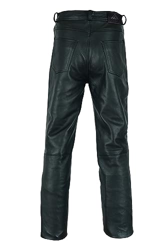 Arian Men's Black Classic 5 Pocket Casual Motorcycle Cowhide Leather Pant3