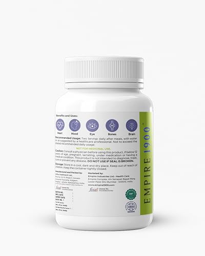 Image of EMPIRE 1900 Omega 3 Vegetarian Capsule (EPA+DHA) | Sourced from Algae | Healthy for Men and Women | Benefits Eyes, Skin, Joints, Brain, and Heart | Suitable for Vegan Diet | Immune Health | (30 Capsules)