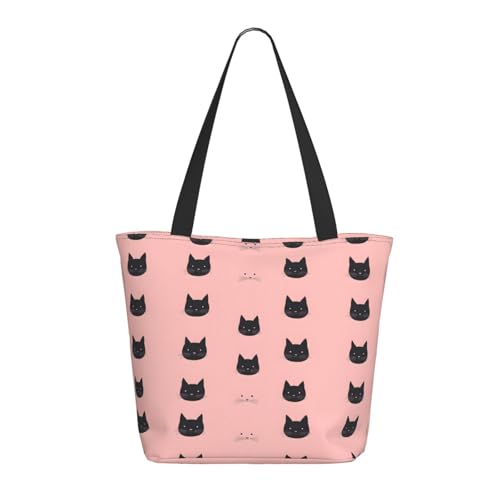 Sac fourre-tout noir avec motif chats pour femme, grand sac fourre-tout à bandoulière avec fermeture éclair, sacs à main pour le travail et les voyages