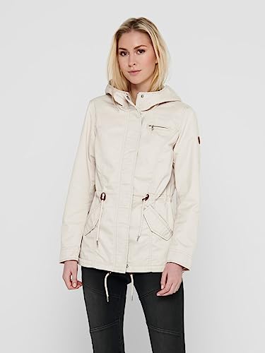 ONLY Damen Übergangs-Jacke ONLLorca Canvas Parka mit Kapuze 15216452, Moonbeam,L