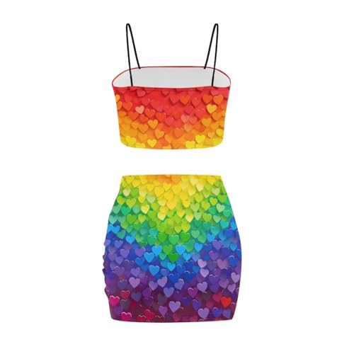 Image of Biyejit Women's 2 Piece Summer Outfits Spaghetti Strap Crop Tops and Bodycon Mini Skirt Dress Set Plus Size S-4XL