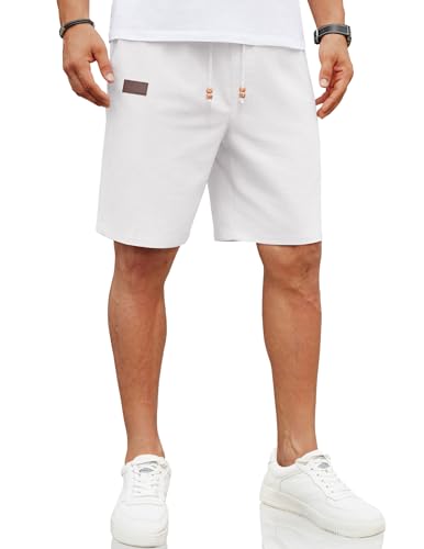 Image of COOFANDY Mens Casual Linen Shorts Elastic Waist Drawstring Loose Fit Summer Beach Vacation Shorts with Pockets