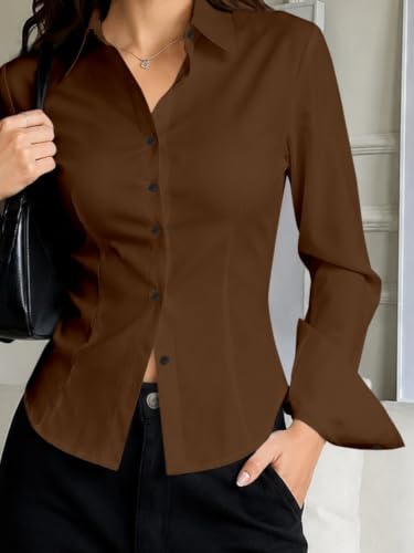 Image of JANIX Women's Solid Shirt | Full Sleeve Button Down Collared Shirt | Regular Fit Casual Formal Office Wear Western Top