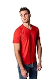 Camiseta Cuello Pico Regular Fit Manga Corta para Hombre - 100% Algodón (L, Rojo)