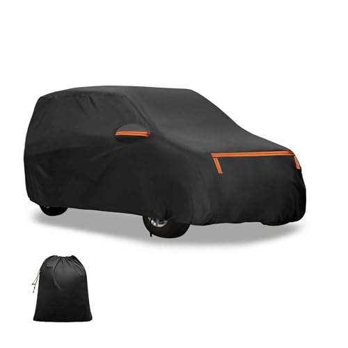 FUELHOOD Daihatsuに対応キャスト用345*148*150cm車カバー スパンレース綿 新型100%防水生地&5層構造 裏起毛 塗装面保護 梅雨 軽自動車 破れにくい 雹対策 防風ロープ付き 耐強風 運転席側ジッパー 夜間安全警告 日焼け防止 凍結防止 霜除け 内装パーツ アクセサリー