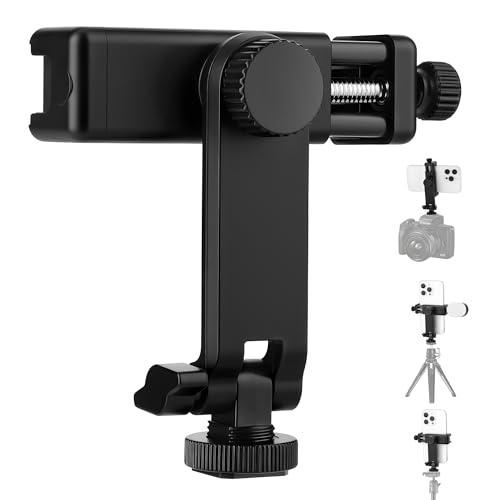 EszkozTA Universal Cell Phone Tripod Mount Adapter, Camera Hot Shoe Phone Holder Clamp with 360 Rotation Bracket 1/4' Screw Hole for Canon Nikon Sony DSLR iPhone Android