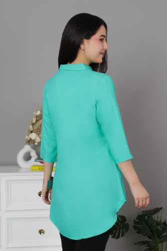 Image of Mlada Rayon Flare Top for Women | 3 /4th Sleeve Regular Fit and Flare Top | Women Office Tops Tunic | Western Long Shirt Top for Women | Shirt Collar Top for Women | Rayon Tunic Tops for Women Western