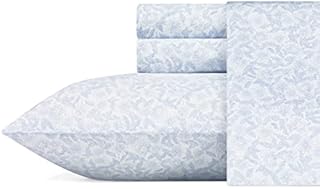 Laura Ashley - Queen Sheets, Soft Sateen Cotton Bedding Set - Sleek, Smooth, & Breathable Home Decor (Blossoming Blue, Queen)