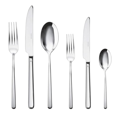 Sambonet 52513-83 Linear - Set di Posate da Tavola Monoblocco in Acciaio Inox 18/10, per 6 persone, 36 pezzi: 6 forchette, 6 cucchiai, 6 coltelli, 6 forchette frutta, 6 coltelli frutta, 6 cucchiaini