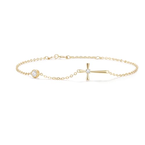 FANCIME 14K Yellow Gold Cross Bracelet Adjustable charm Fine Jewelry Gift for Women Mom Wife Her