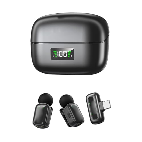 Image of USB C Lavalier Microphone, Wireless Mini Mic for Type C Android Phone Tablet PC Video Recording, Clip Noise Reduction & Voice Changer Lapel Mic, Ideal for Vlog Podcast (Black Apricot)