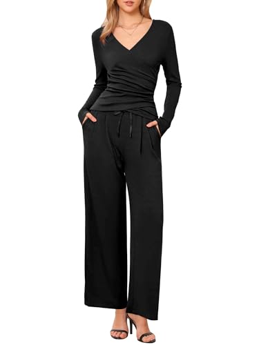 Survêtement jambes larges femme Allegra K ensemble 2 pièces taille élastique