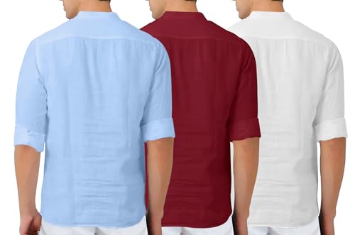 Image of Zombom Combo of Men's Solid Cotton Polyester Blend Full Sleeve Mandarin /Chinese Collor Straight Kurta Shirt (Pack of 3)