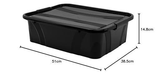 goodsforbusiness Aufbewahrungsbox + Deckel L51 x B38,5 x H14,8cm, 21 Liter Transportbox schwarz | Lebensmittelbox lebensmittelgeeignet Kunststoffbehälter Lagerbox stapelbar Wäschebox
