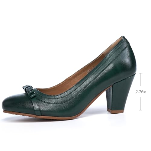 Image of Mona flying Women's Leather Chunky Pumps Dress High Heel Office Work Shoes