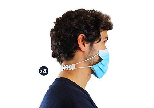 KMINA - Maskenhalter (20 Stück), Maskenhaken, Maskenverlängerung, Mask Extender, Einstellbarer Maskenhalter, Masken Verlängerungsriemen, Masken Ohrenschutz, Mundschutzhalter Ear Saver, Weiß