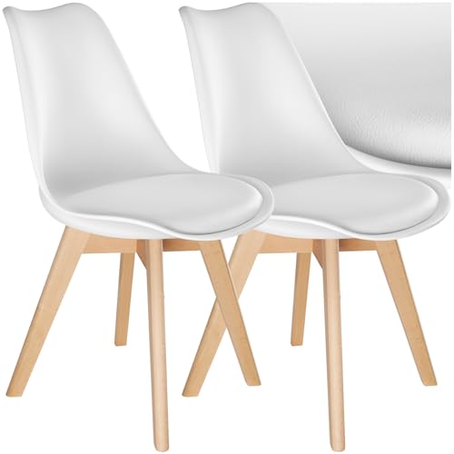 TecTake® Sillas de Comedor, Muebles Comedor con Diseño Nórdico, Conjunto Sillas Cocina, Asiento Acolchado Silla Ergonómica, Mueble Cocina Moderno - Set de 2 Blanco
