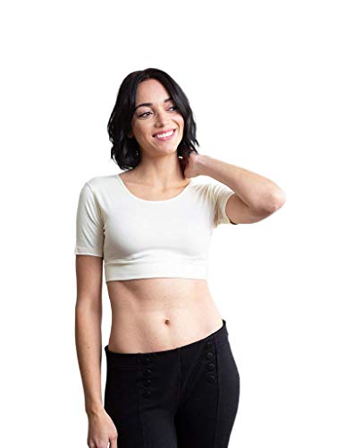 HALFTEE Boyfriend Half Sleeve Layering Tee | Crop Tops for Women & Teens | Cream - L