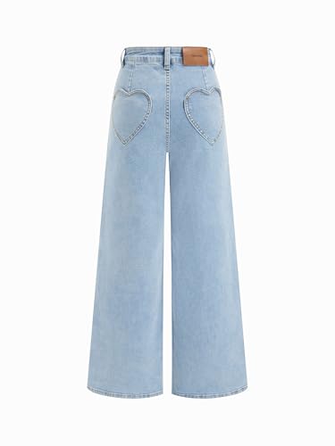 CIDER Womens Straight Leg Jeans Heart Print Pockets Y2k Wide Leg Baggy Denim Pants