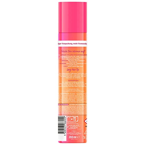 L'Oréal Paris Elvital Trockenshampoo für plattes Haar, 24h Duft, Ohne sichtbare Rückstände, Gegen fettende Ansätze, Mit Vitaminen und Rizinusöl, Dream Volume Dry Shampoo, 1 x 200 ml
